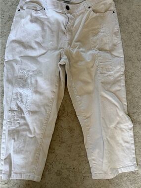 Catherines White Cropped Eyelet Patch Pants